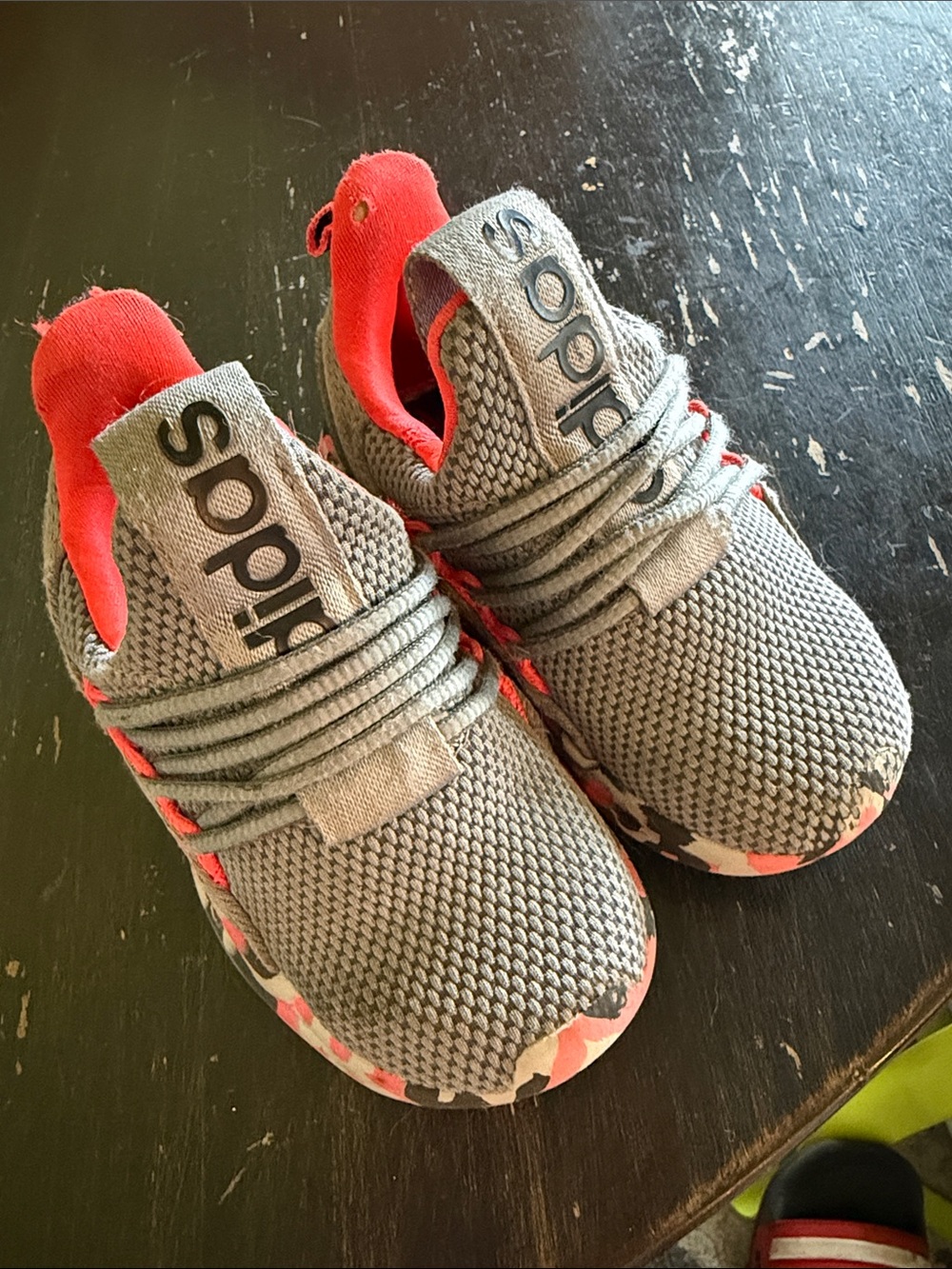 adidas Kids Gray and Coral-Accent Sneakers